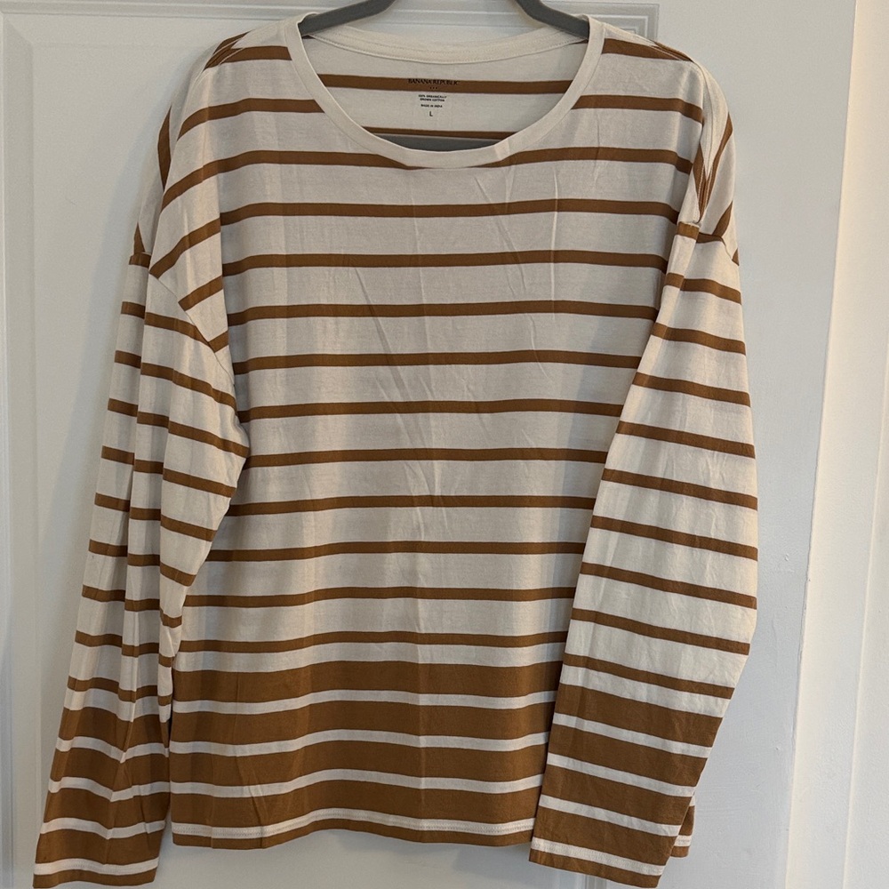 Banana Republic Brown and White Striped Shirt. Worn once.